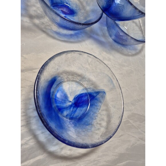 Bormioli Rocco Murano Cobalt Blue Swirl 5.5" Fruit Dessert Bowls Italy Set/6 - Picture 4 of 6